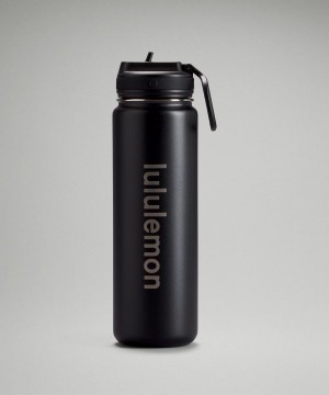 Lululemon Back to Life Sport Bottle 24oz Straw Lid Wasserflaschen Damen Schwarz | 7135LSXFU