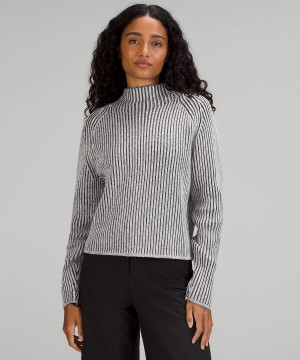 Lululemon Baumwoll-Cashmere Blend Mock Neck Pullover Damen Grün Navy Schwarz Grau Schwarz | 0815BWDMJ