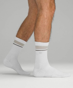 Lululemon Daily Stride Gerippt Kompfort Crew Socken Herren Weiß Beige | 0836BFTKP