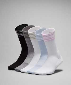 Lululemon Daily Stride Kompfort Crew5 Pack Socken Damen Weiß Blau Beige Weiß Grau Schwarz | 6079ZMSTV