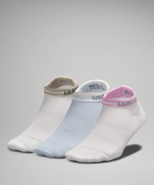 Lululemon Daily Stride Kompfort Low-Ankle Stripe 3 Pack Socken Damen Weiß Blau Beige Weiß | 0482TJWVB