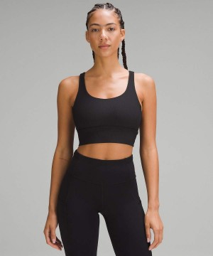 Lululemon Energy Gerippt Longline Bra Medium Support, B–D Cups Sport BH Damen Schwarz | 6359EGLYS