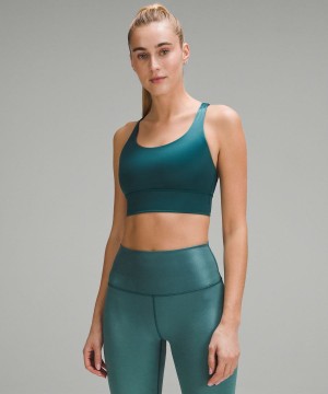 Lululemon Energy Longline Bra Medium Support, B-D Cups Foil Sport BH Damen Türkis | 5081MREKG