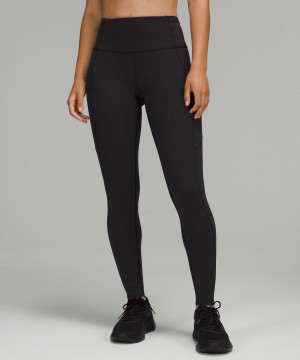 Lululemon Fast and Free Brushed Fabric 28" High-Rise Leggings Damen Schwarz | 0584RTOAW