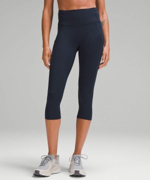 Lululemon Fast and Free High-Rise Crop 19" Leggings Damen Navy | 0469HVUBY