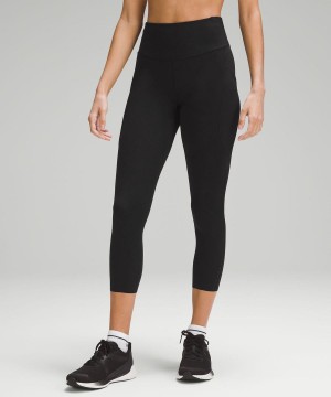 Lululemon Fast and Free High-Rise Crop 23" Pockets Updated Leggings Damen Schwarz | 5829BSKVQ