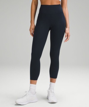 Lululemon Fast and Free High-Rise Crop 23" Pockets Updated Leggings Damen Navy | 2103QHJAX