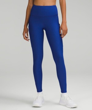 Lululemon Fast and Free High-Rise Fleece 28" Leggings Damen Blau | 4987GPSFR