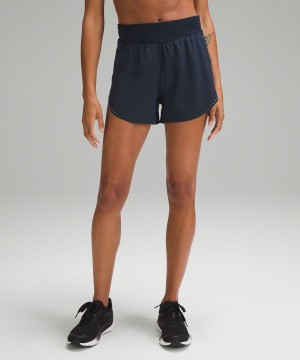 Lululemon Fast and Free Reflective High-Rise Klassische-Fit 3" Kurze Hose Damen Navy | 9537BVTNF