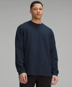 Lululemon Heavyweight Baumwoll Jersey Langarmhemd Herren Navy | 3952OQJSN