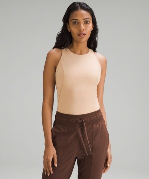 Lululemon High-Neck Tight-Fit Shelf Bodysuit Body Damen Beige | 8436ZSNUY