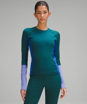 Lululemon Keep the Heat Thermal Colourblock Langarmhemd Damen Türkis Blau Dunkellavendel | 2150JVCTG