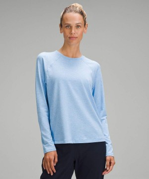 Lululemon License to Train Klassische-Fit Langarmhemd Damen Blau | 2167AEJHP