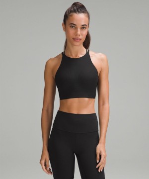 Lululemon Like a Cloud High-Neck Longline Gerippt Bra Light Support, B/C Cup Sport BH Damen Schwarz | 0647XAPGD