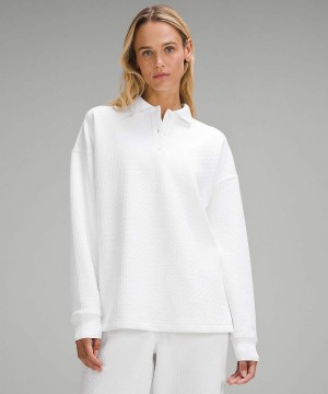 Lululemon Textured Long-Sleeve Polo Shirts Damen Weiß Weiß | 1438ZHYMS