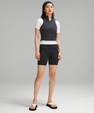 Lululemon Tight-Fit Gefütterte Half-Zip Tanktop Damen Schwarz | 0796ZOSRN