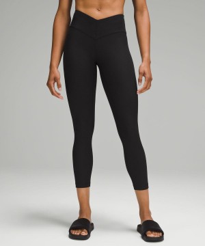 Lululemon V-Taille 25" Grid Texture Yoga Leggings Damen Schwarz | 3049IZGMA