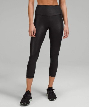 Lululemon Wunder Train High-Rise Crop 23" Foil Leggings Damen Schwarz | 3795ZWQVY