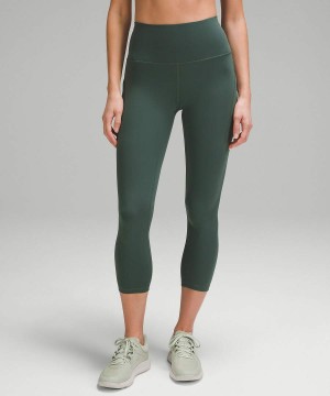 Lululemon Wunder Train High-Rise Crop with Pockets 23" Leggings Damen Dunkelgrün | 3476TAGNP