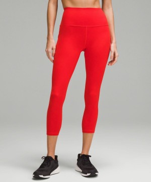 Lululemon Wunder Train High-Rise Crop with Pockets 23" Leggings Damen Rot | 1907VDQIZ