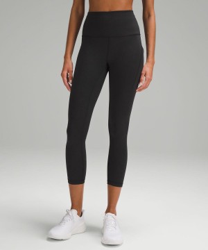 Lululemon Wunder Train High-Rise Crop with Pockets 23" Leggings Damen Schwarz | 4725RDJVL