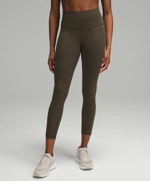 Lululemon Wunder Train High-Rise Gerippt 25" Leggings Damen Dunkelolivgrün | 7249XFIOK