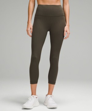 Lululemon Wunder Train High-Rise Gerippt Crop 23" Leggings Damen Dunkelolivgrün | 1605REFQY