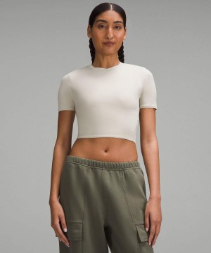 Lululemon Wundermost Ultra-Soft Nulu Crewneck Cropped T-shirts Damen Beige | 5281PCJHK