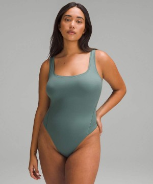 Lululemon Wundermost Ultra-Soft Nulu Square-Neck Ärmellose Body Damen Dunkelgrün | 1254WMCZJ