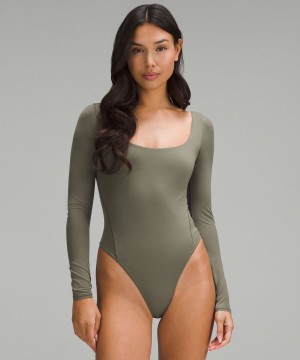 Lululemon Wundermost Ultra-Soft Nulu Square-Neck Long-Sleeve Body Damen Grün | 3169GMJYK