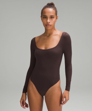 Lululemon Wundermost Ultra-Soft Nulu Square-Neck Long-Sleeve Body Damen Schokolade | 2639OHXJZ