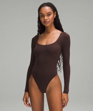 Lululemon Wundermost Ultra-Soft Nulu Square-Neck Long-Sleeve Body Damen Schokolade | 6582QRXIV