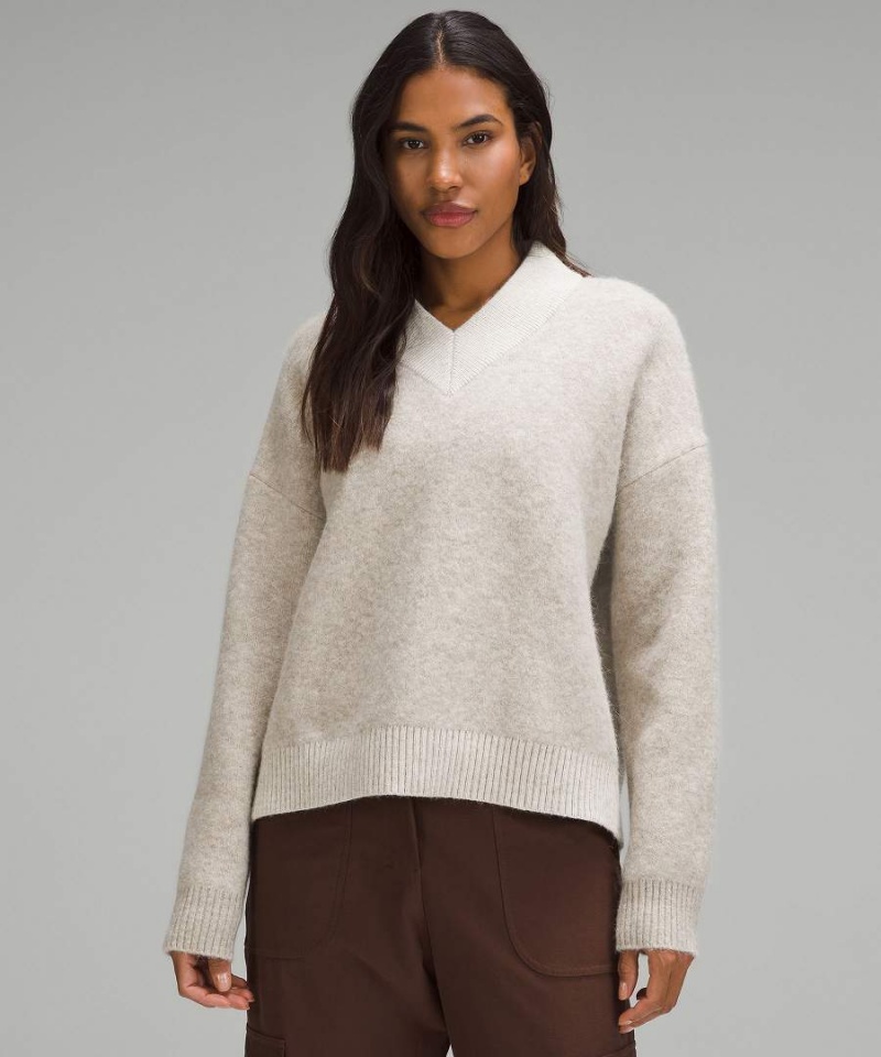 Lululemon Alpaca Wolle-Blend V-Neck Pullover Damen Weiß | 6205ZMGQK