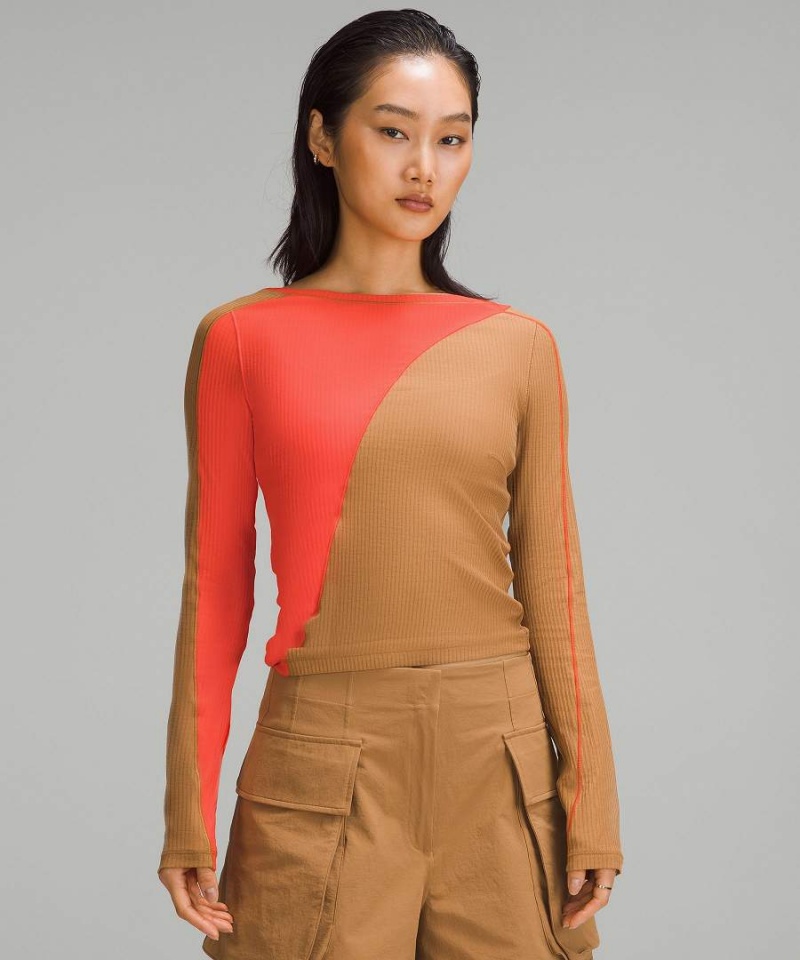 Lululemon Asymmetrical Gerippt Baumwoll Long-Sleeve Langarmhemd Damen Beige Orange | 8960LCZPH