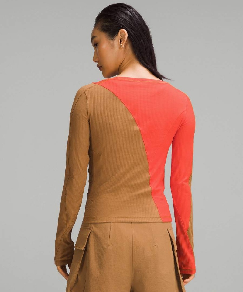 Lululemon Asymmetrical Gerippt Baumwoll Long-Sleeve Langarmhemd Damen Beige Orange | 8960LCZPH