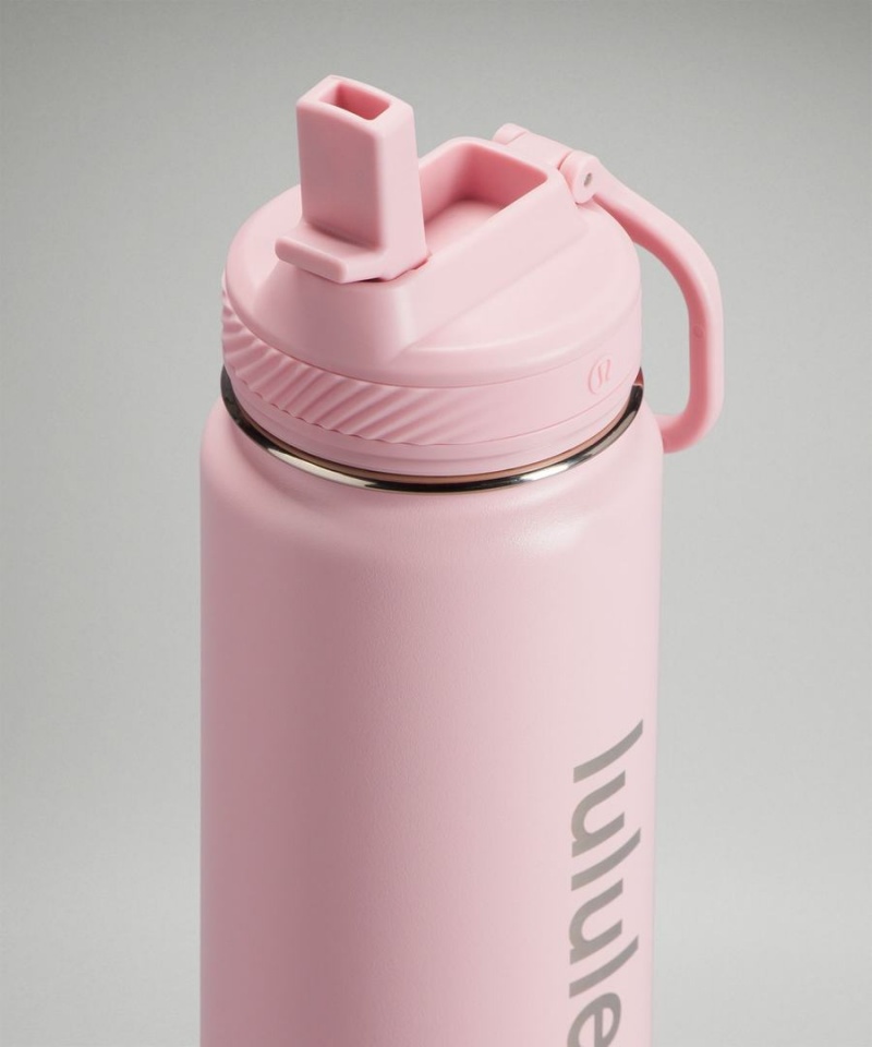 Lululemon Back to Life Sport Bottle 24oz Straw Lid Wasserflaschen Damen Rosa Weiß | 1672RLUTO