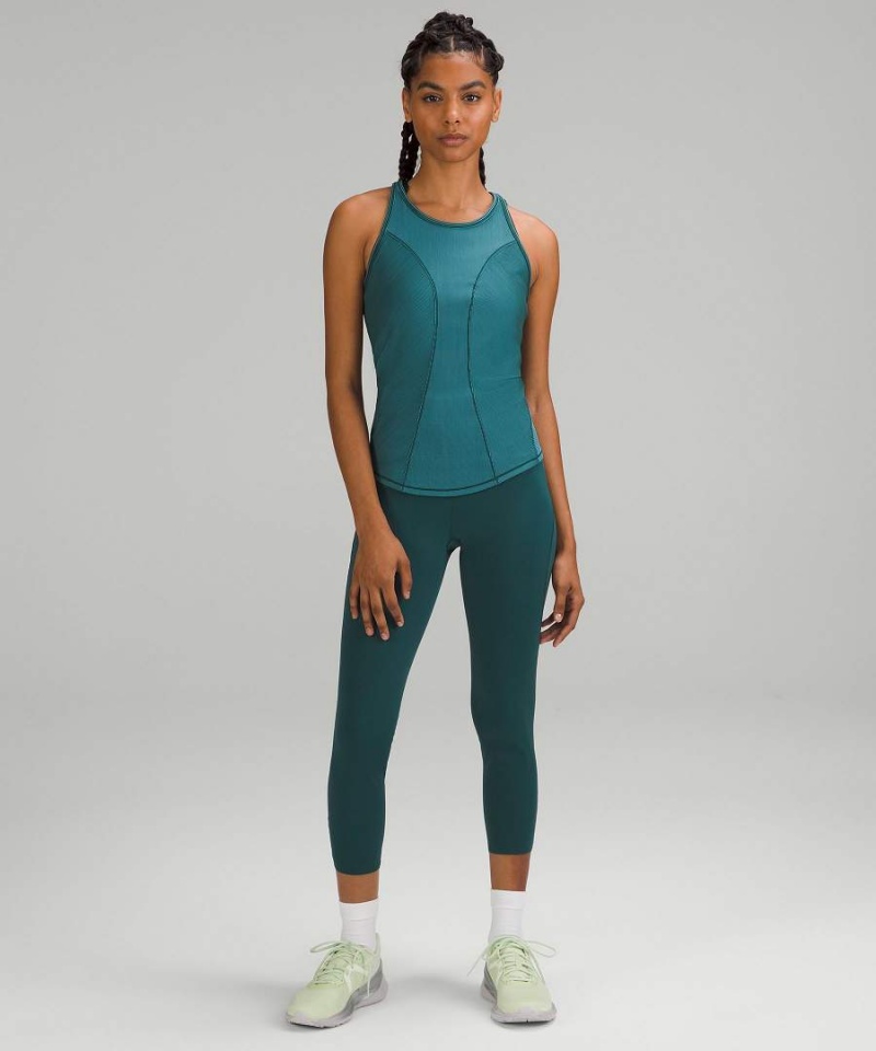 Lululemon Base Pace Two-Toned Gerippt Tanktop Damen Grün Blau | 5384DXVOK