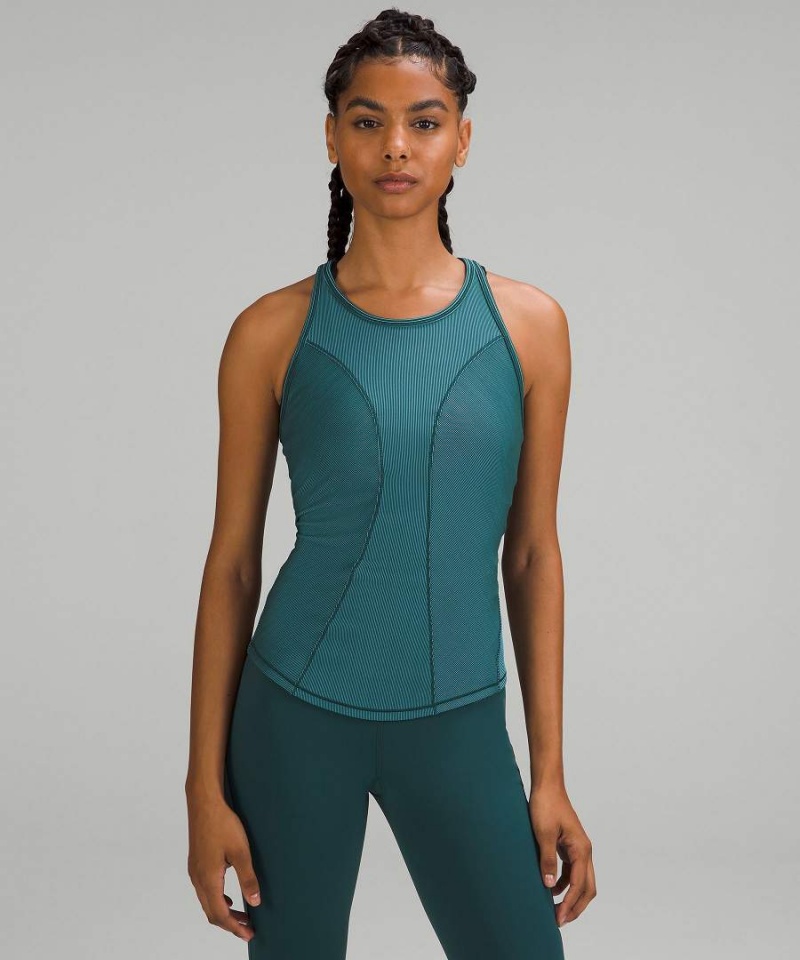 Lululemon Base Pace Two-Toned Gerippt Tanktop Damen Grün Blau | 5384DXVOK