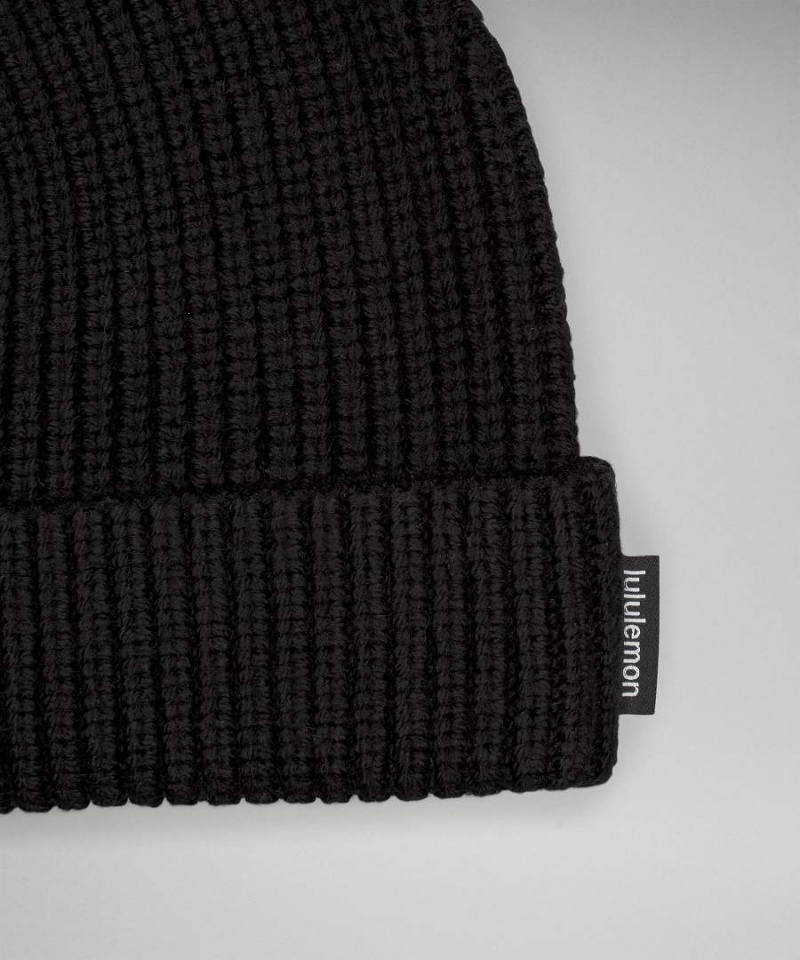 Lululemon Close-Fit Wolle-Blend Gerippt Knit Mütze Herren Schwarz | 5327ICNOW