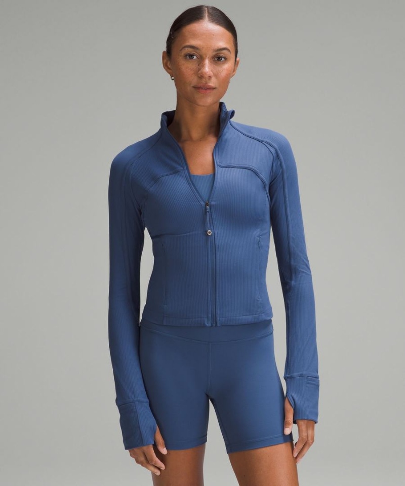 Lululemon Cropped *Gerippt Nulu Define Jacke Damen Blau | 7165CVXQU