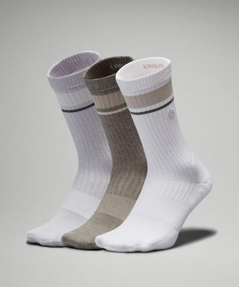 Lululemon Daily Stride Gerippt Kompfort Crew 3 Pack Socken Herren Weiß Silber Grau Olivgrün | 3058GSYEH