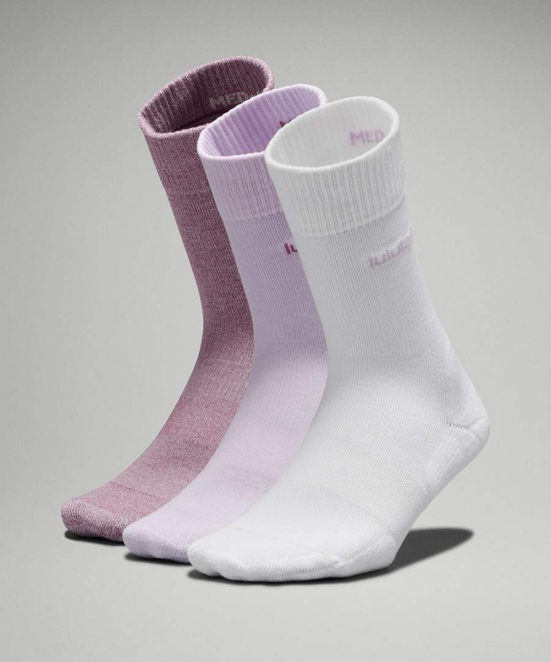 Lululemon Daily Stride Kompfort Crew 3 Pack Socken Damen Weiß Lila Lila | 2164NECXV