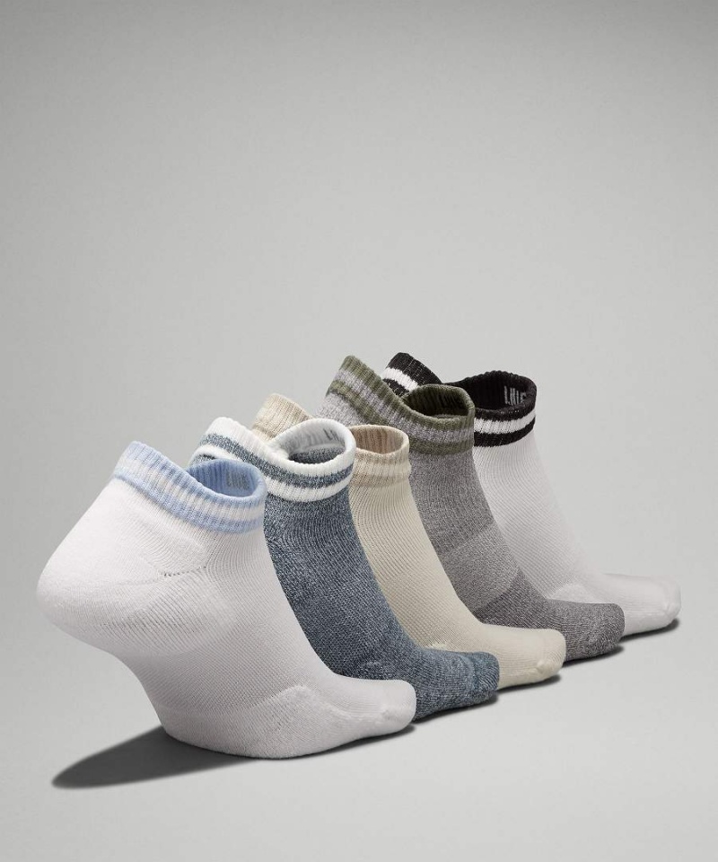 Lululemon Daily Stride Kompfort Low-Ankle 5 Pack Socken Herren Weiß Blau Weiß Grau Weiß | 3685OFVTN