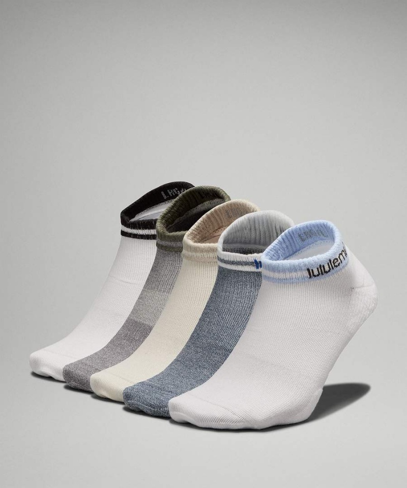 Lululemon Daily Stride Kompfort Low-Ankle 5 Pack Socken Herren Weiß Blau Weiß Grau Weiß | 3685OFVTN