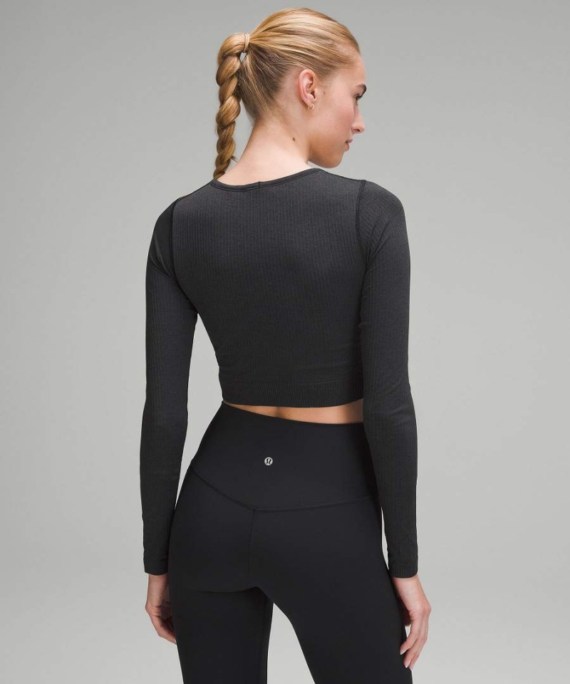 Lululemon Ebb to Street Langarmhemd Damen Schwarz | 1739LPUCV