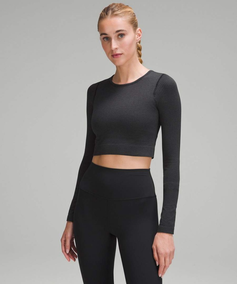 Lululemon Ebb to Street Langarmhemd Damen Schwarz | 1739LPUCV