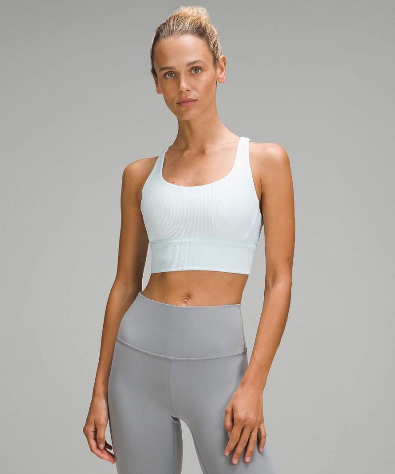 Lululemon Energy Gerippt Longline Bra Medium Support, B–D Cups Sport BH Damen Blau | 4102ILHSX