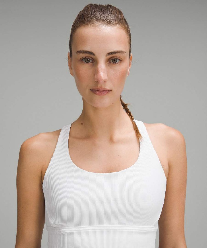 Lululemon Energy Longline Gerippt Bra Medium Support, B–D Cups Sport BH Damen Weiß | 7605BWNVH