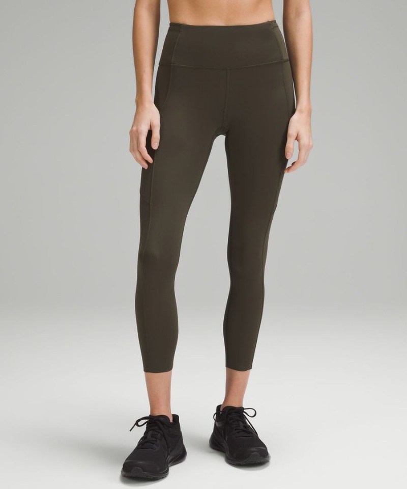 Lululemon Fast and Free High-Rise 25” Leggings Damen Dunkelolivgrün | 7192QNCHB