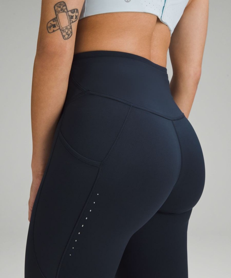 Lululemon Fast and Free High-Rise 28” Pockets Updated Leggings Damen Navy | 8201GRZML